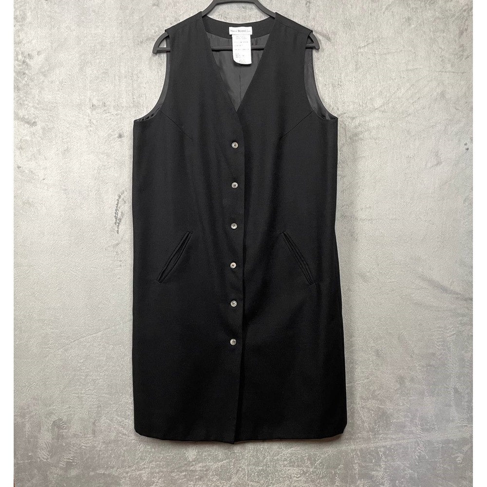 Vintage 90s Minimalist Wool Longline Vest Black Structured Career Work Office XL